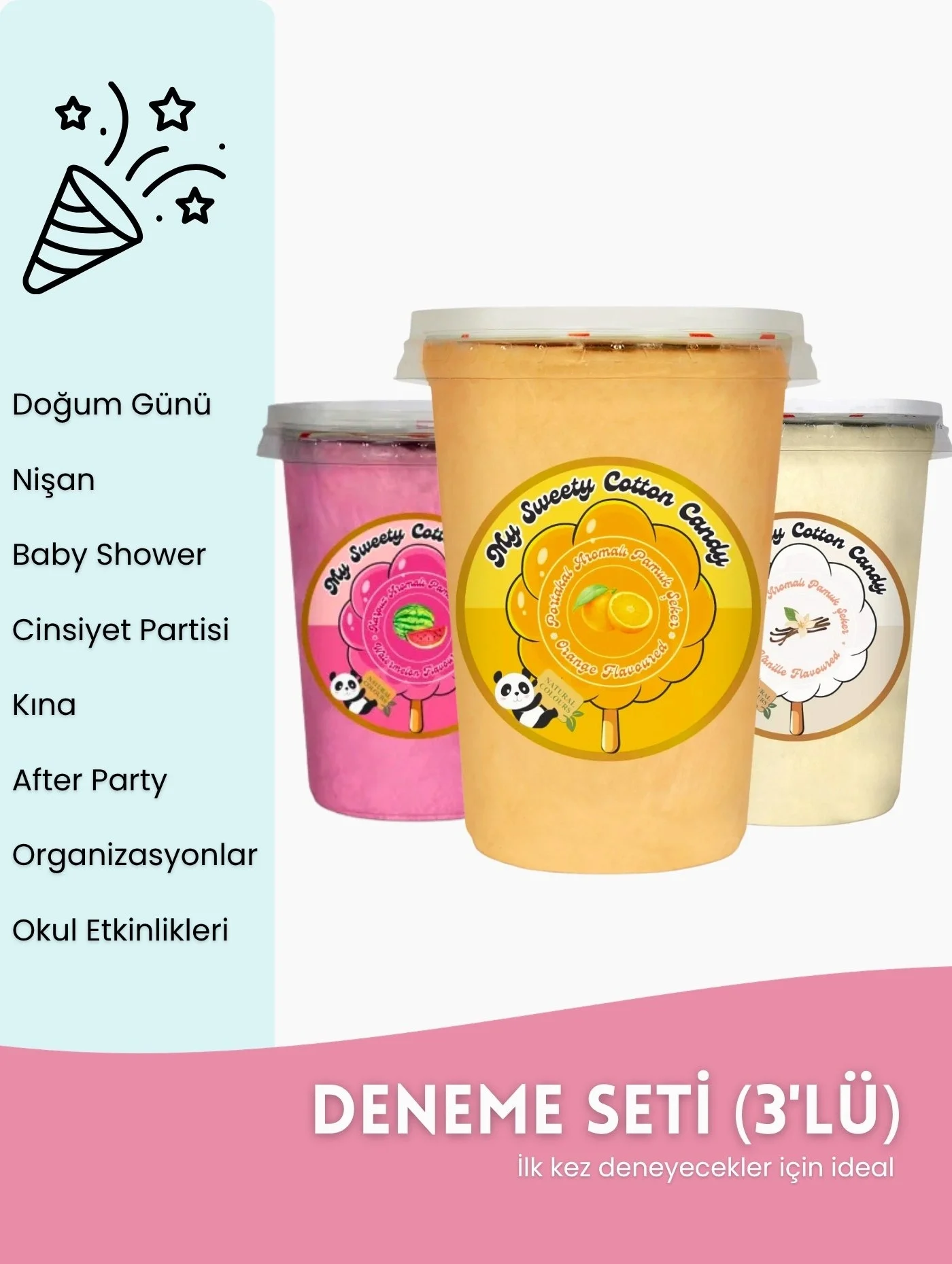 KARPUZ, PORTAKAL, VANİLYA AROMALI 3LÜ GURME PAMUK ŞEKERLER