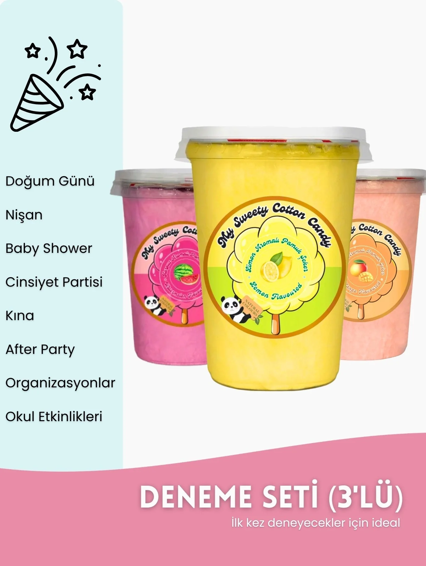 KARPUZ, LİMON, MANGO AROMALI 3LÜ GURME PAMUK ŞEKERLER