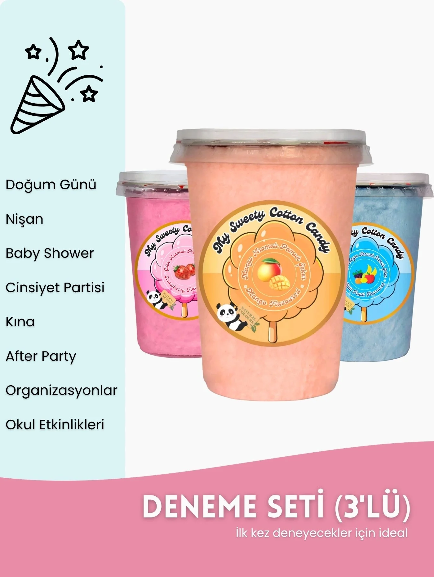 ÇİLEK, MANGO, TUTTİ FRUTTİ AROMALI 3LÜ GURME PAMUK ŞEKERLER