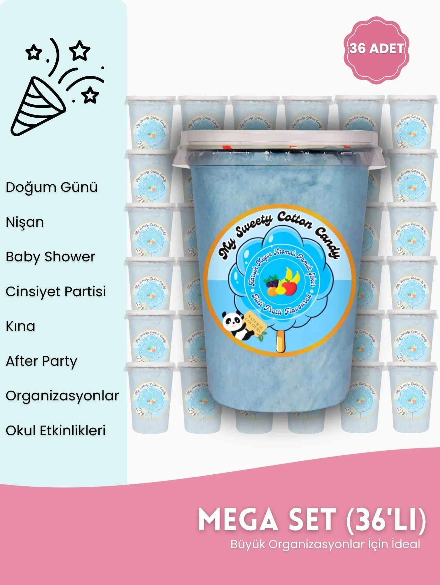 Tutti Frutti Aromalı Gurme Pamuk Şeker 36’lı Mega Set
