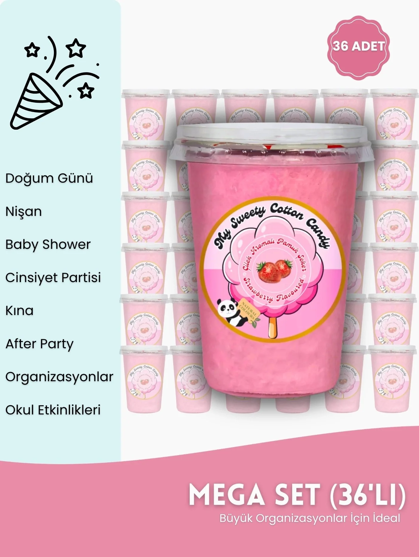 Çilek Aromalı Gurme Pamuk Şeker 36’lı Mega Set