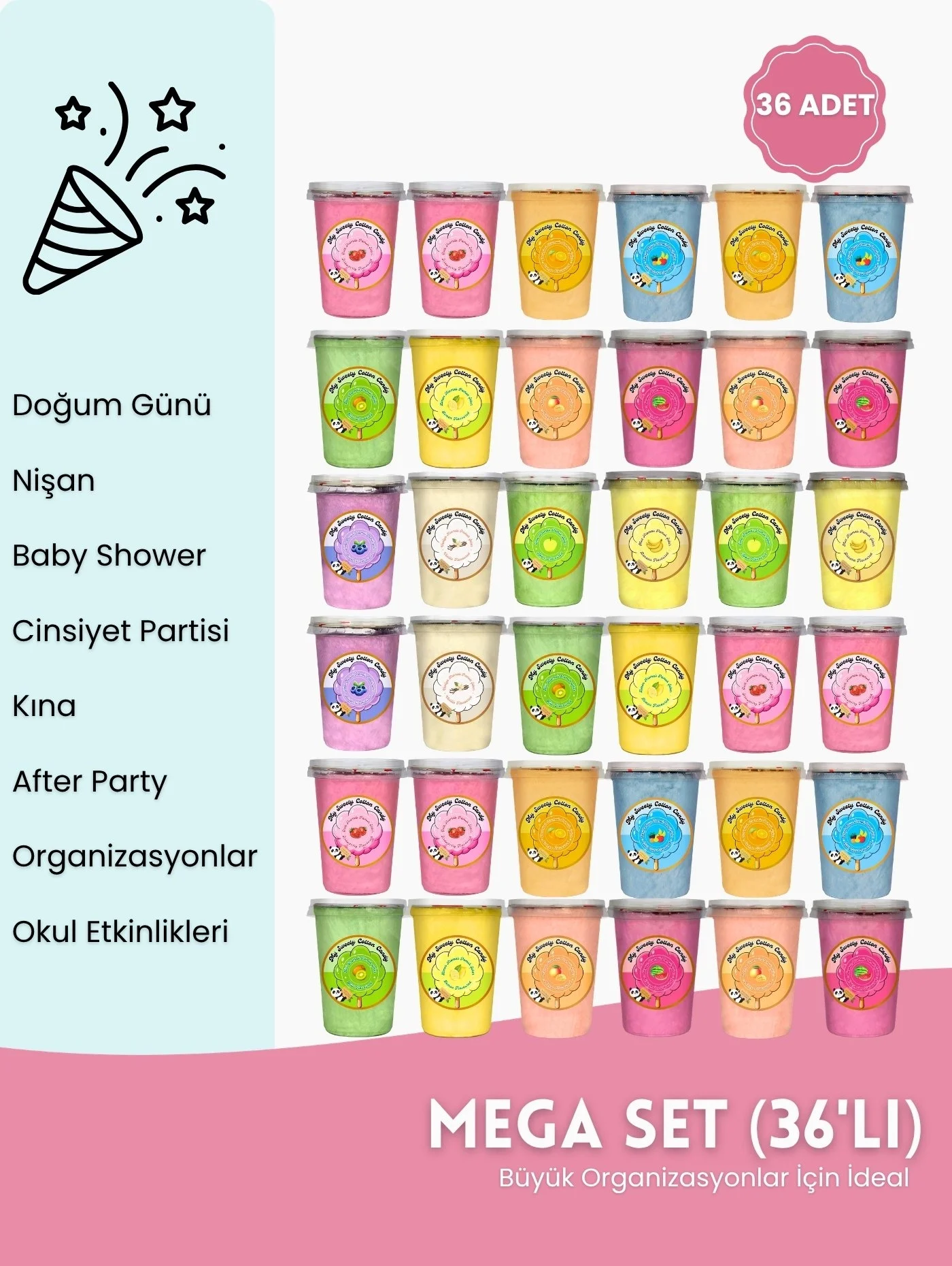 Karışık Aromalı Gurme Pamuk Şeker 36’lı Mega Set (Mix Paket)