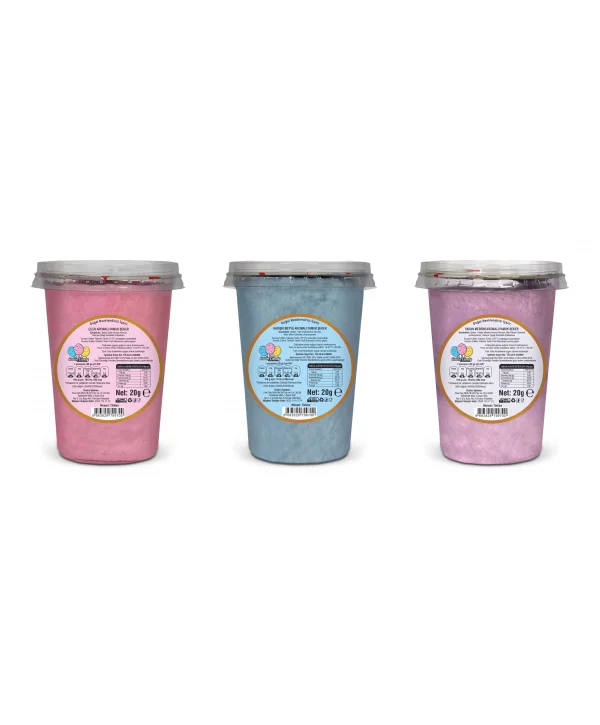 ÇİLEK, TUTTİ FRUTTİ , YABANMERSİNİ, AROMALI 3LÜ GURME PAMUK ŞEKERLER