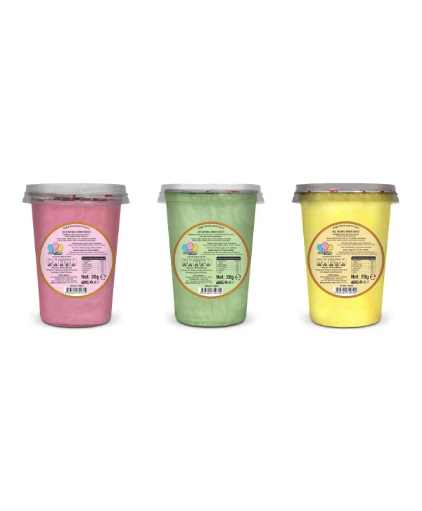 ÇİLEK, KİVİ, MUZ AROMALI 3LÜ GURME PAMUK ŞEKERLER