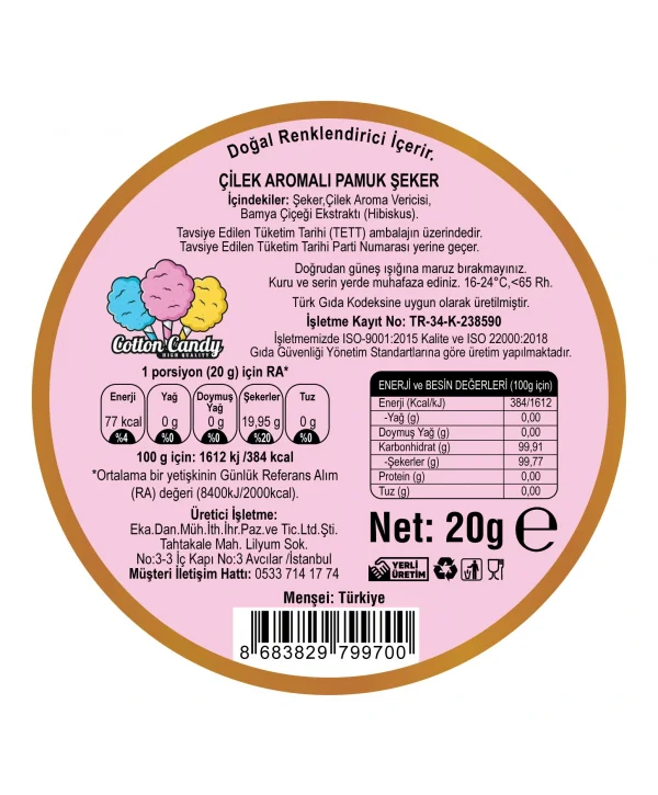 VANİLYA, ÇİLEK, LİMON AROMALI 3LÜ GURME PAMUK ŞEKERLER