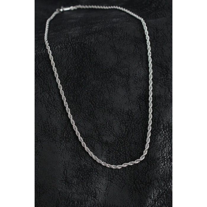 316L Çelik Burgu Zincir Model Gümüş Renk Erkek Kolye