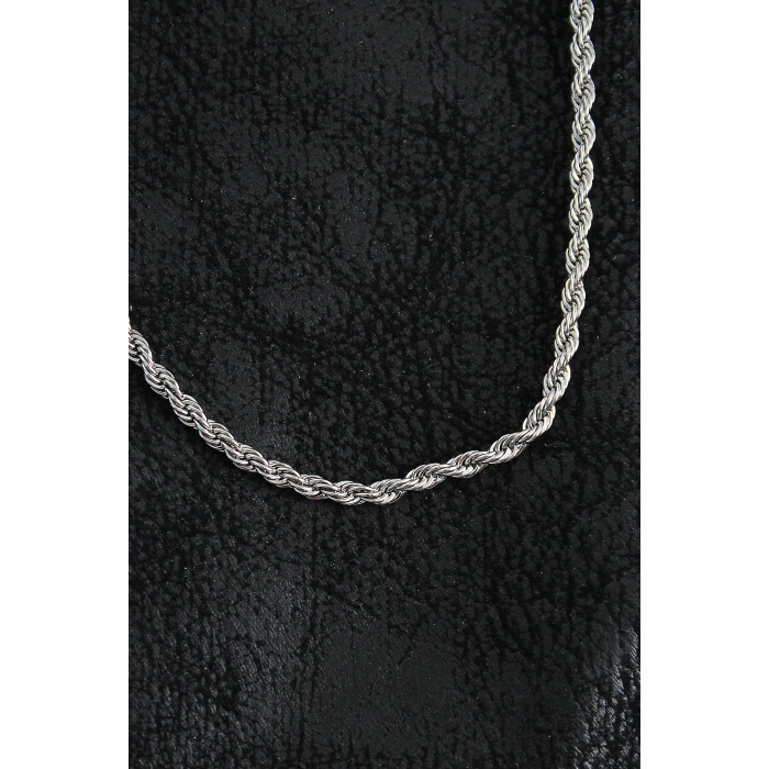 316L Çelik Burgu Zincir Model Gümüş Renk Erkek Kolye