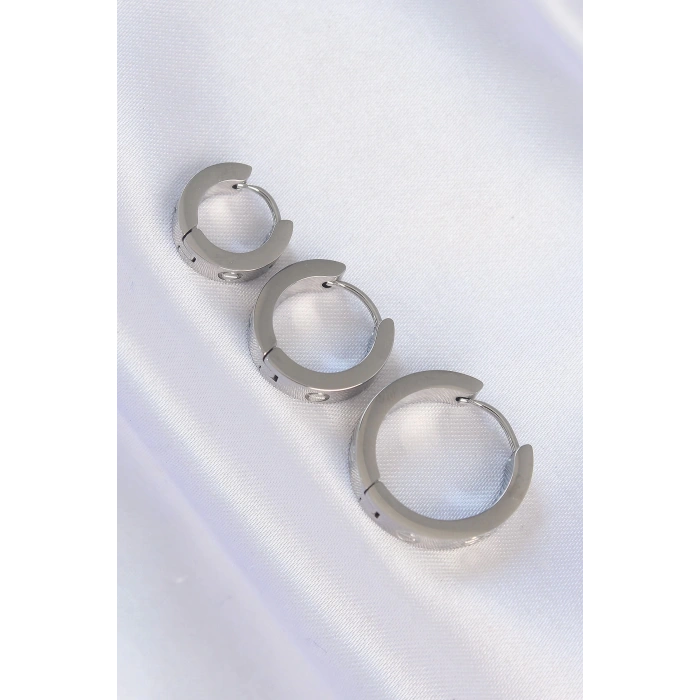 316L Çelik Gümüş Renk Model 3lü Halka Küpe