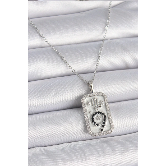 316L Çelik Gümüş Renk Zincir Akrep Burcu Zirkon Taşlı Kadın Kolye