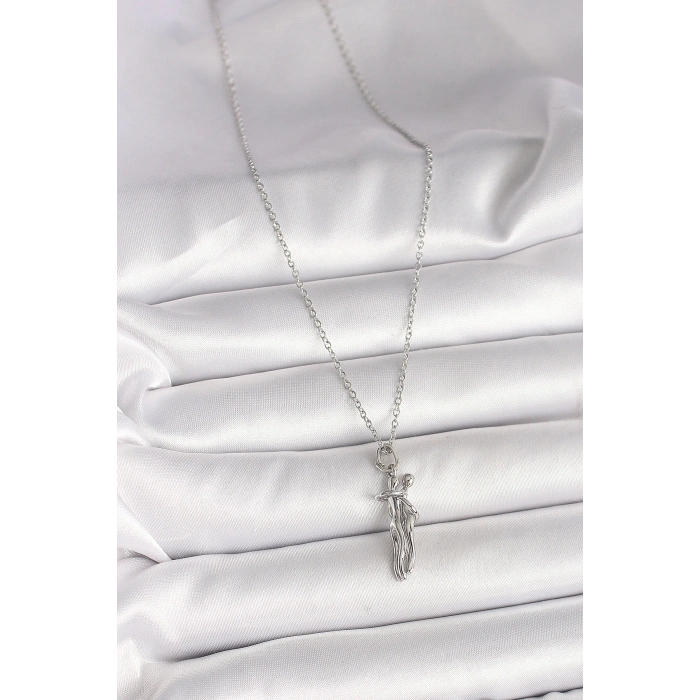 316L Çelik Gümüş Renk Zincir Sarılma Model Kadın Kolye