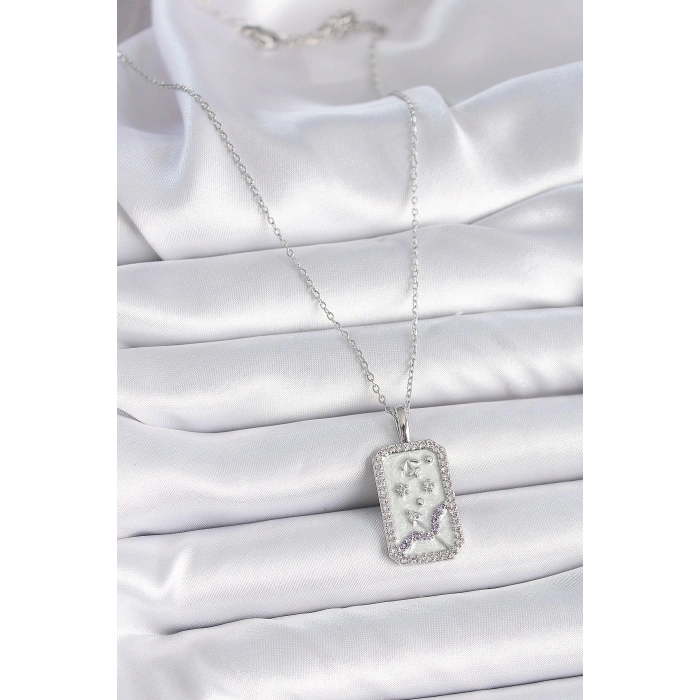 316L Çelik Gümüş Renk Zincir Yay Burcu Zirkon Taşlı Kadın Kolye