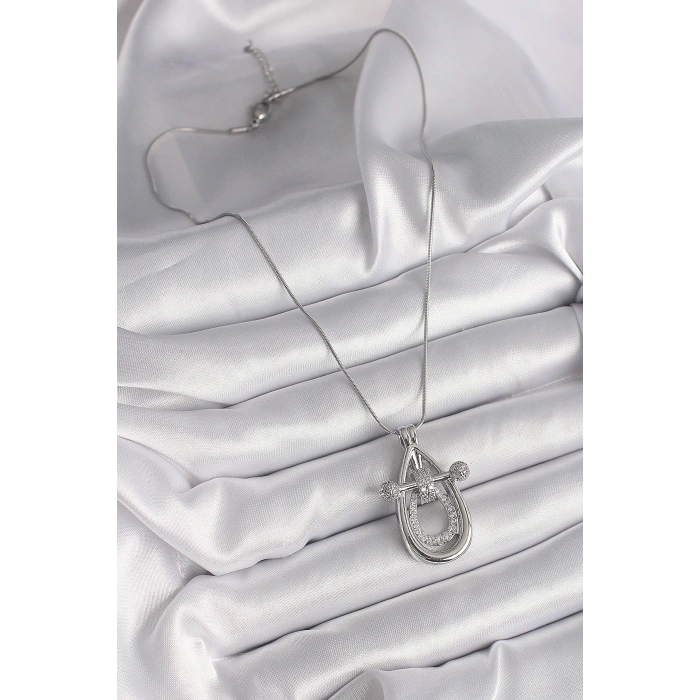 316L Çelik Gümüş Renk Zirkon Taşlı Damla Model Kadın Kolye