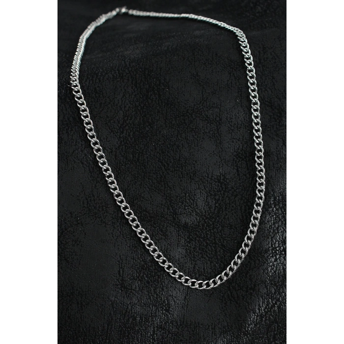 316L Çelik Klasik Oval Zincir Model Gümüş Renk Erkek Kolye