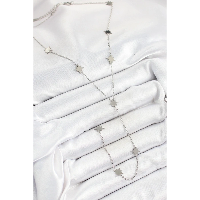 316L Çelik Kutup Yıldızı Figürlü Y Model Gümüş Renk Kadın Kolye