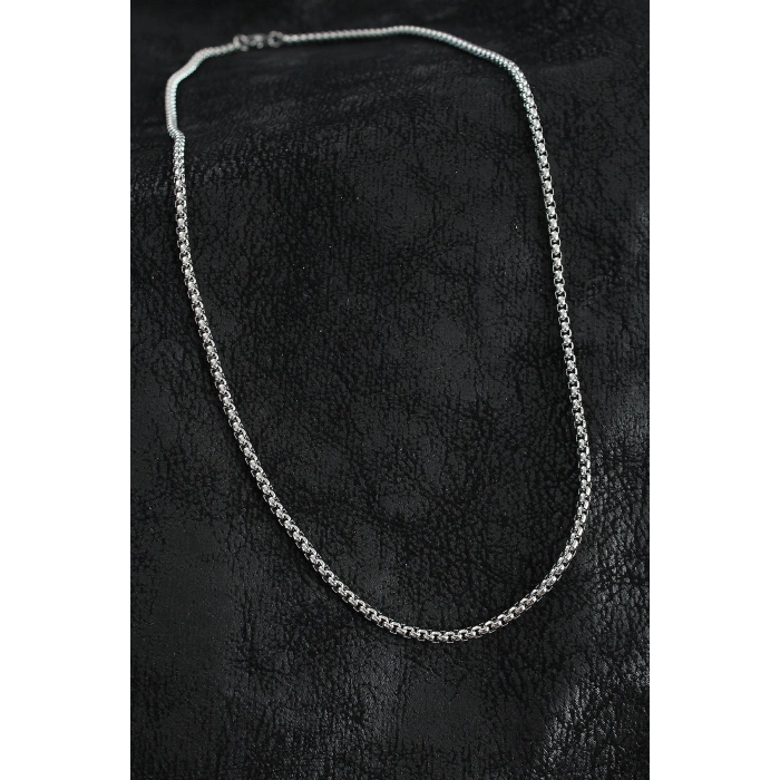 316L Çelik Örme Zincir Model Gümüş Renk Erkek Kolye