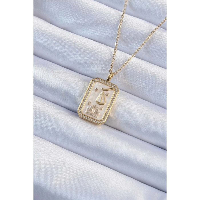 316L Çelik Zincir Altın Renk Zirkon Taşlı Çerçeveli Tarot Kolye