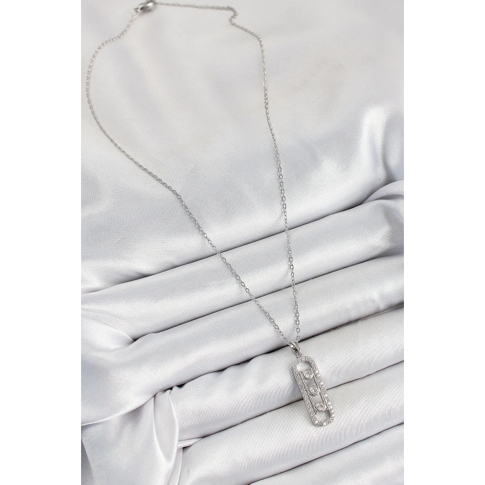 316L Çelik Zirkon Taşlı Messika Model Gümüş Renk Kadın Kolye