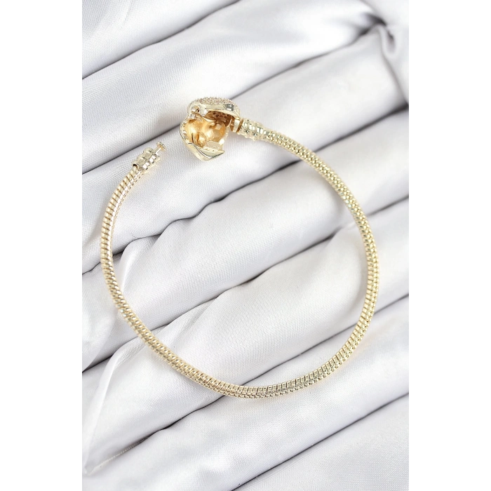 Pirinç Charm Zirkon Taşlı Kalp Model Gold Renk Kadın Bileklik