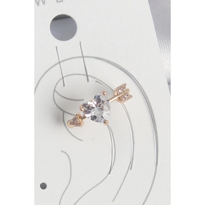 Pirinç Gold Renk Zirkon Taşlı Kalp Ok Model Kadın Kıkırdak Küpe
