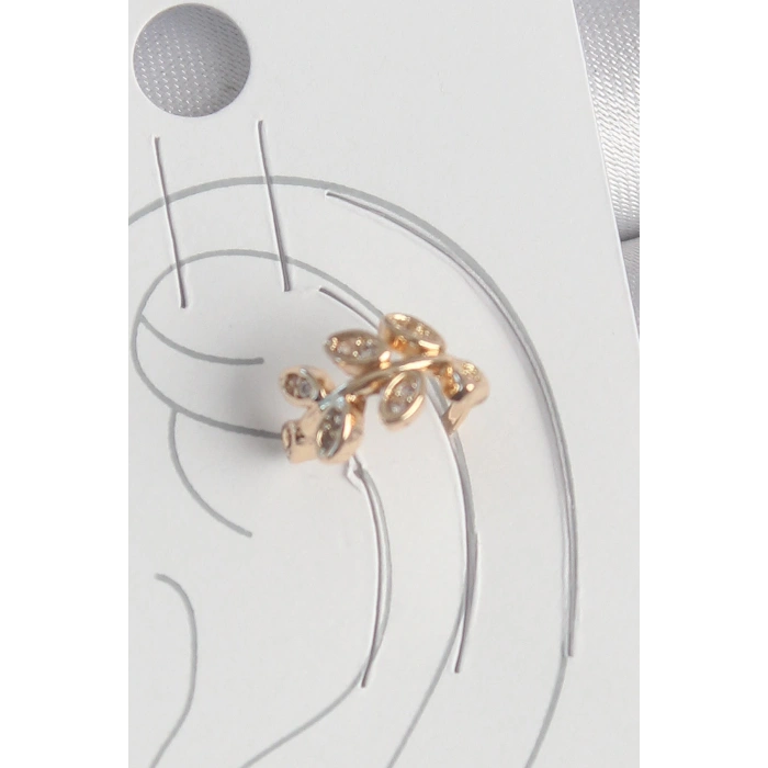 Pirinç Gold Renk Zirkon Taşlı Yaprak Model Kadın Kıkırdak Küpe