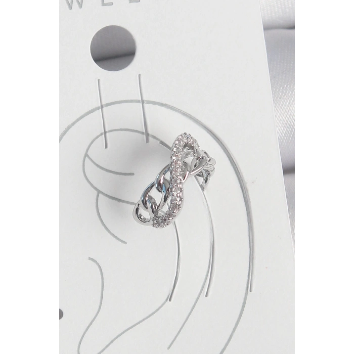 Pirinç Gümüş Renk Zirkon Taşlı Zincir Sonsuzluk Model Kadın Kıkırdak Küpe