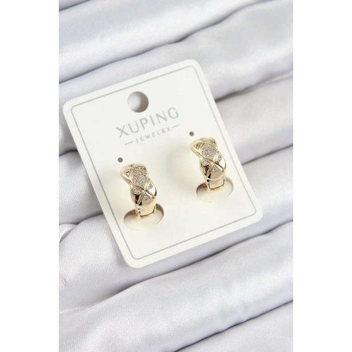 Xuping Zirkon Taşlı Geometrik Desenli Halka Model Gold Renk Kadın Küpe