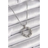 316L Çelik Gümüş Renk Zincir Zirkon Taş Detaylı Bombeli Halka Model Kadın Kolye