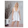 Beyaz Dantelli Saten Gecelik - M-395