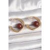 Pirinç Gold Renk Halka Model Kahverengi Boncuk Detay Kadın Küpe