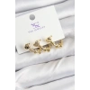 Pirinç Zİrkon Taşlı Kalp Model Gold Renk 3lü Kadın Küpe