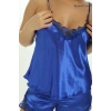 Saks Mavi Saten Babydoll Şortlu Takım - 260