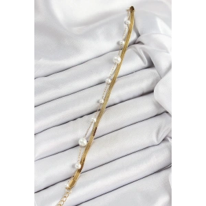 316L Çelik Gold Renk İncili ve İtalyan Zincirli Kadın Bileklik