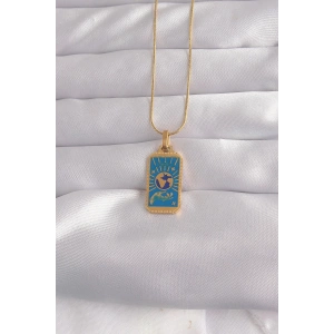 316L Çelik Gold Renk Mavi Mineli El Figür Tarot Kolye