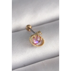 316L Çelik Gold Renk Pembe Mineli Kalp Zirkon Taş Detay Tragus Piercing