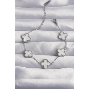 316L Çelik Gümüş Renk Beyaz Sedefli Yonca Bileklik