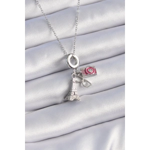 316L Çelik Gümüş Renk Eyfel Kule Fotoğraf Makinesi Model Charm Kadın Kolye