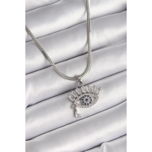 316L Çelik Gümüş Renk İtalyan Zincir Zirkon Taşlı Göz Model Kadın Kolye