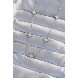 316L Çelik Gümüş Renk Minimal Beyaz Sedefli Yonca Kolye