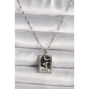 316L Çelik Gümüş Renk Zirkon Taşlı  Ay Figürlü Taror Model Kadın Kolye