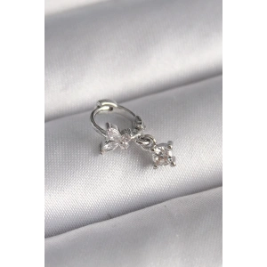 316L Çelik Gümüş Renk Zirkon Taşlı Kelebek Model Sallantı Detay Tragus Piercing