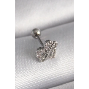 316L Çelik Gümüş Renk Zirkon Taşlı Sonsuzluk Detay Tragus Piercing