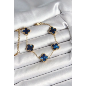 316L Çelik Sedefli Lacivert Gold Renk Yonca Kadın Bileklik