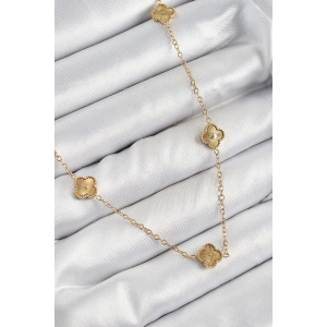 316L Çelik Yonca Model Gold Renk Kadın Kolye