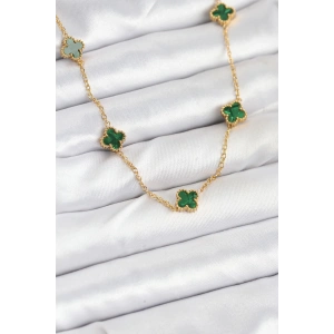 316L Çelik Zincir Gold Renk Yeşil Baby Boy Yonca Kadın Kolye
