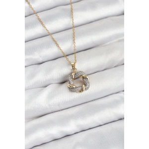 316L Çelik Zincir Gold Renk Zirkon Taşlı Sarmal Model Kadın Kolye