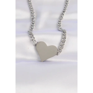316L Çelik Zincir Gümüş Renk Düz Plaka Kalp Kolye