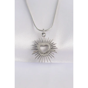 316L Çelik Zincir Gümüş Renk Kalp Güneşi Tasarımlı Kolye
