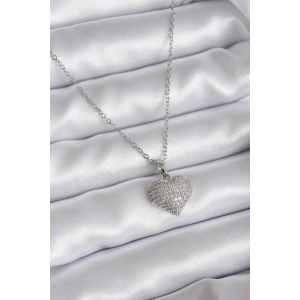 316L Çelik Zincir Gümüş Renk Zirkon Taş Detay Kalp Model Kadın Kolye