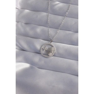 316L Çelik Zincir Gümüş Renk Zirkon Taşlı Yıldız Figürlü Oval Kolye