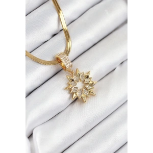 316L Çelik Zirkon Taşlı Yıldız Model Gold Renk Kadın Kolye